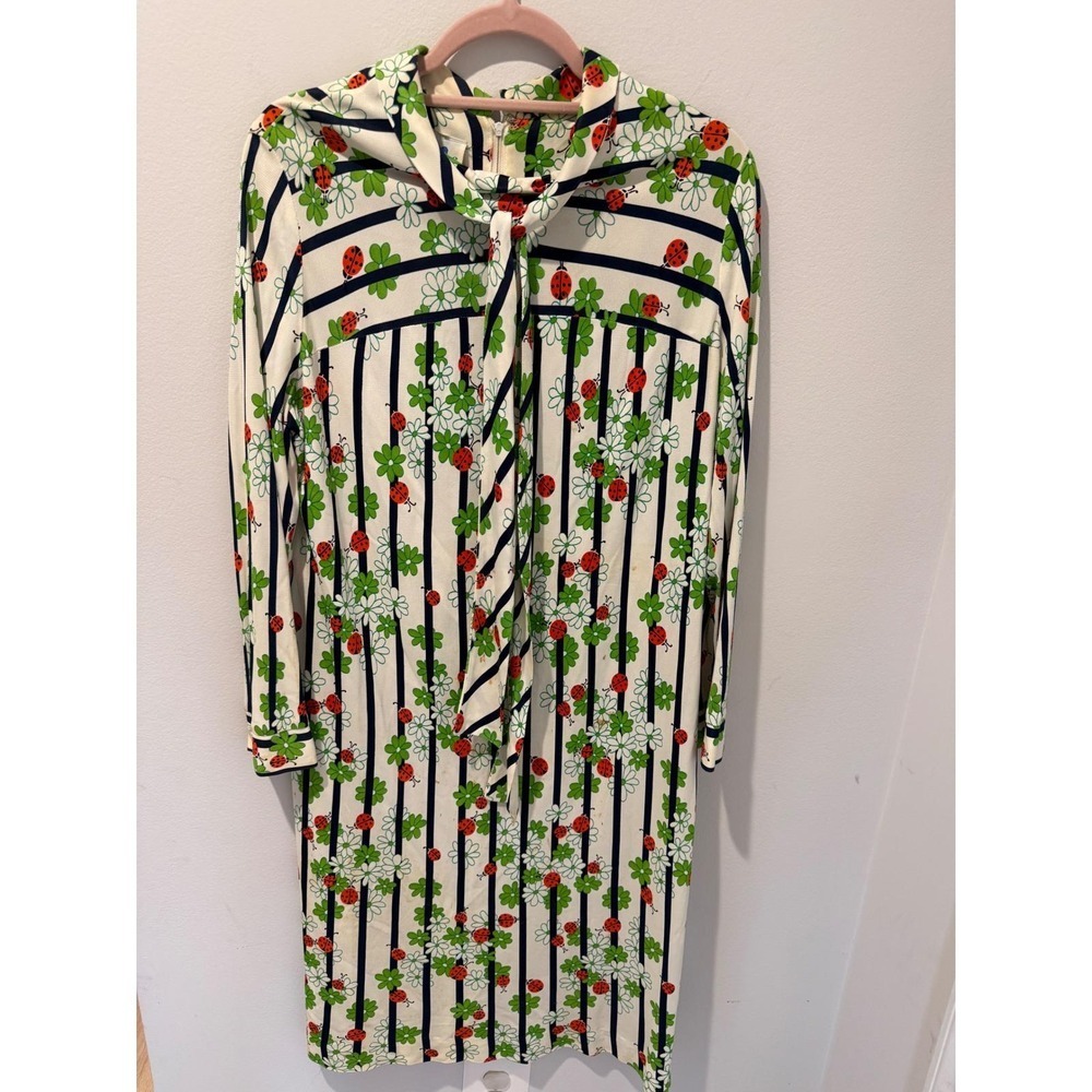 Vintage 1970s Berkshire B-Tween Ladybug Daisy Novelty Print Midi Dress